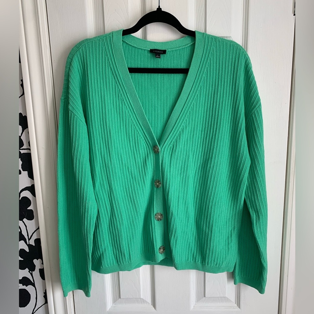 Talbots Green Button-Up Cardigan, size L,scandi girl, cabincore,preppy,cool girl